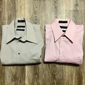 Set of 2 Claiborne Mens button down L/S shirt‎ sz: 16.5; 32/33; Large